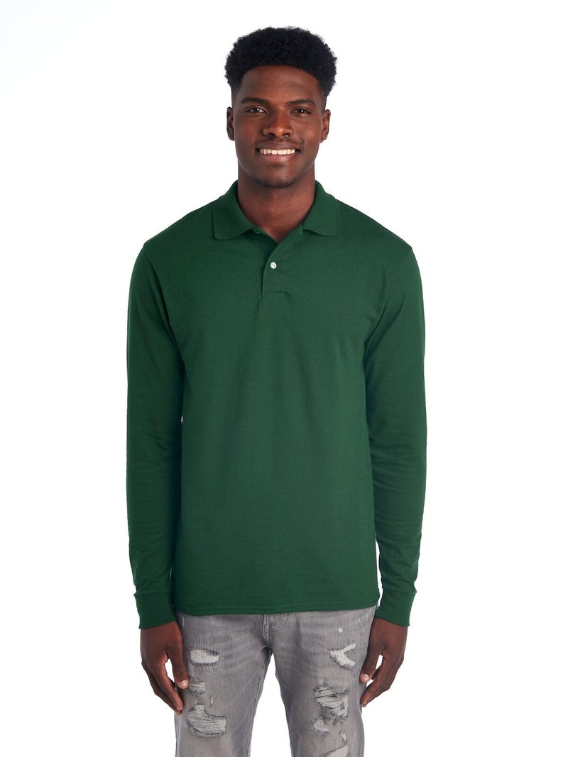 Jerzees Men's SpotShield Stain Resistant Polo Shirts (Short & Long, Long Sleeve-Forest Green, X-Large - Image 1